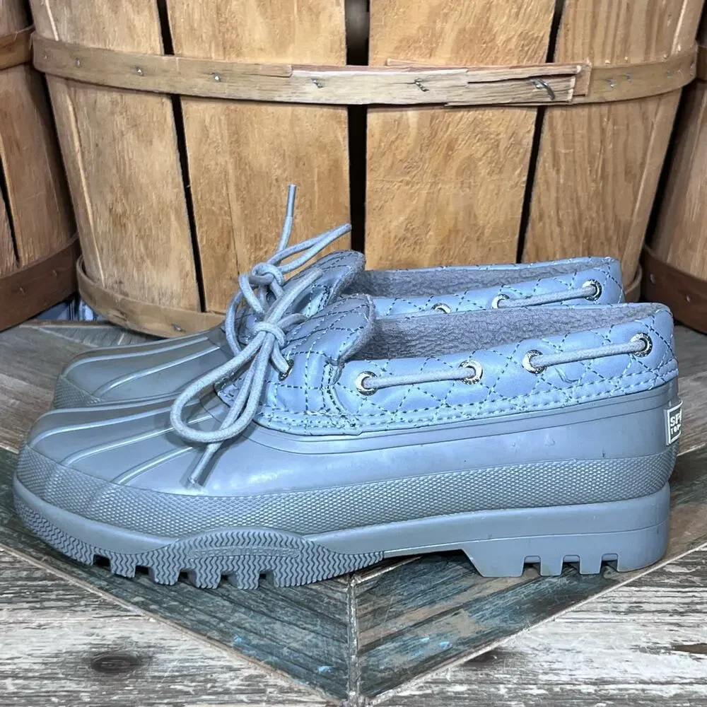 Sperry Heron Seal Low Gray Quilted Leather Waterproof Duck Shoes Women Size 6.5